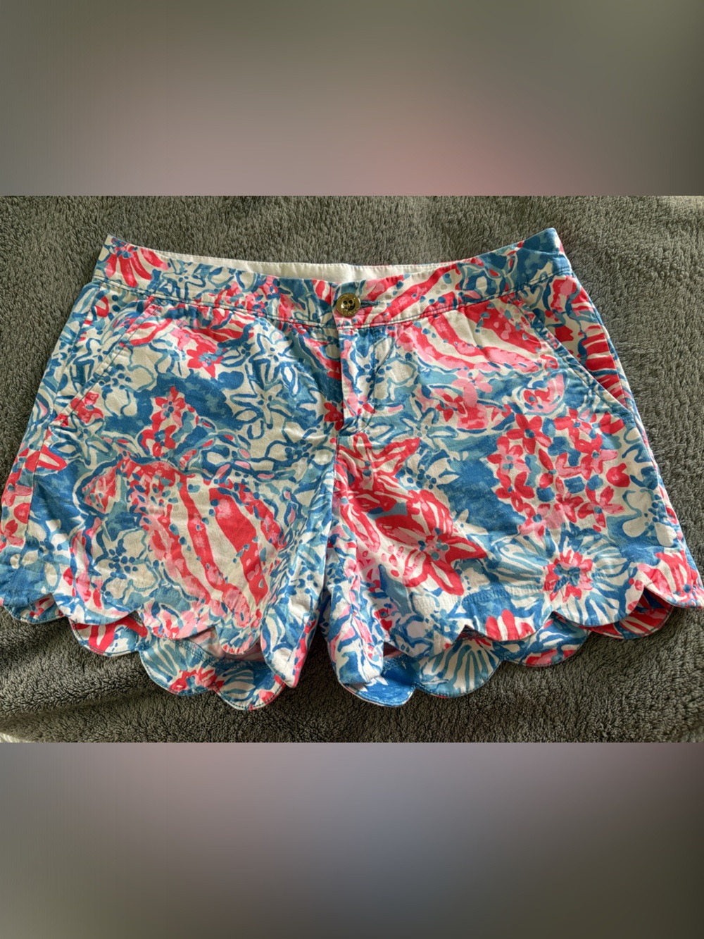 Lilly Pulitzer Pink & Blue Floral Scalloped Bermuda Shorts